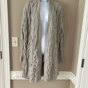 Inhabit Cashmere Cozy Gray Long Open Cable Knit Sweater Small